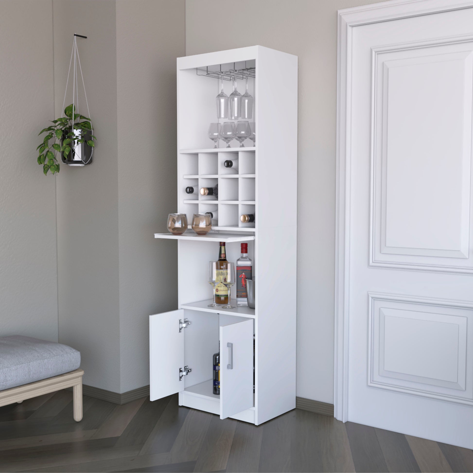 Lowa Bar Cabinet Multistorage With Wine Storage Freestanding 5 Or More Spaces White Primary Living Space Open Storage Space Pine Particle Board Engineered Wood