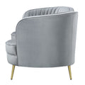 Enzo 74 Inch Modern Loveseat, Channel Tufted Kidney Shape, Gray And Gold Gray Wood 3 Seat
