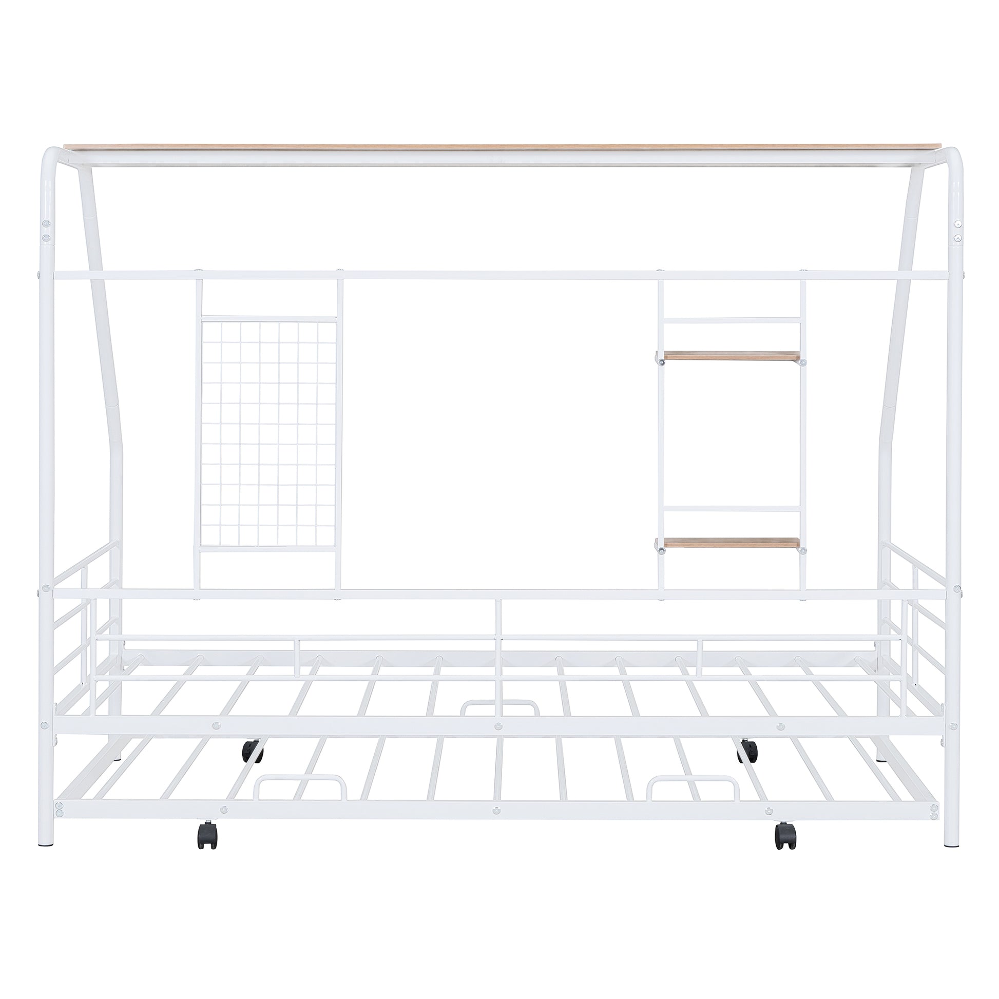 Twin Size Metal House Bed With Trundle, White Twin White Metal