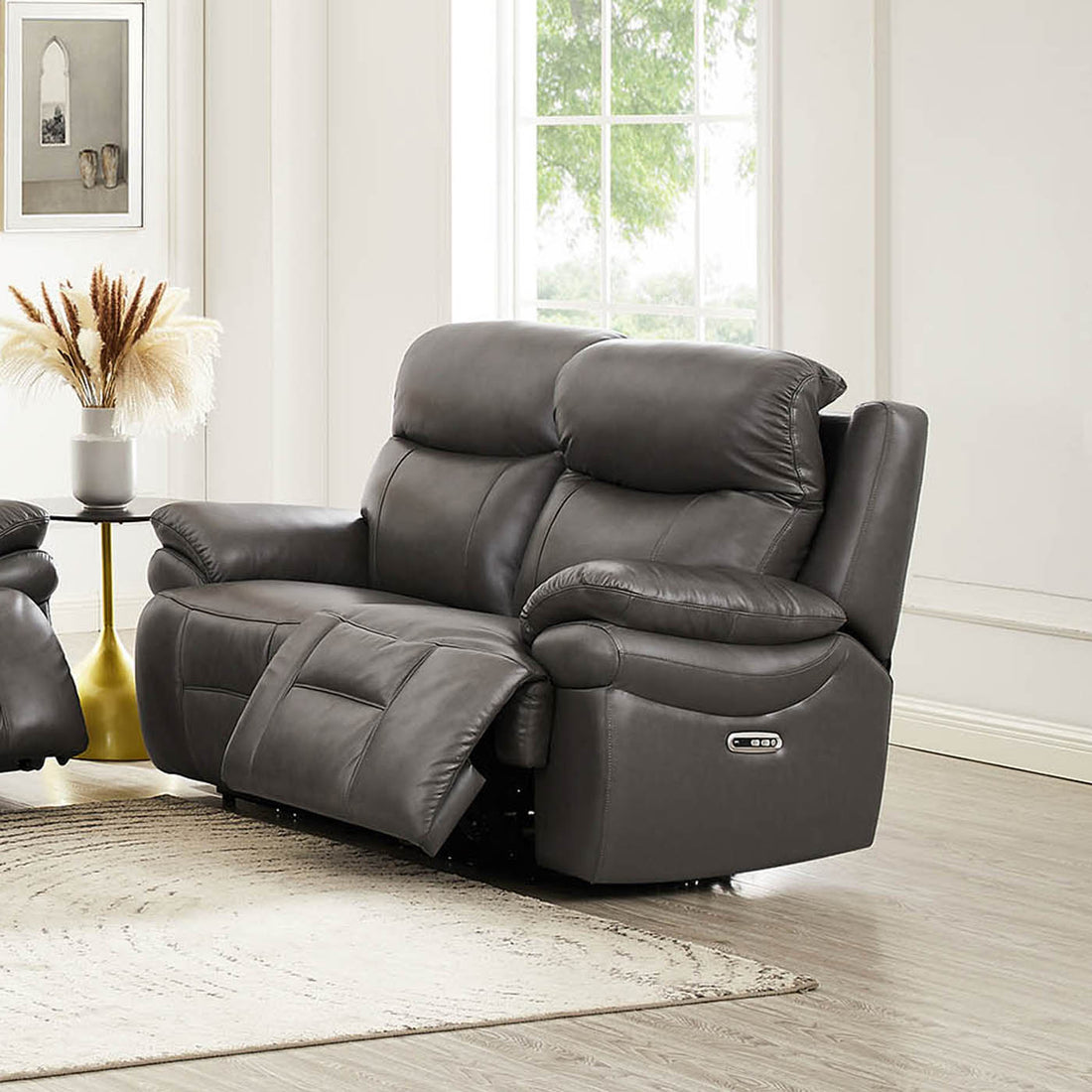 Springdale Power Headrest Zero Gravity Reclining Loveseat Gray Memory Foam Genuine Leather