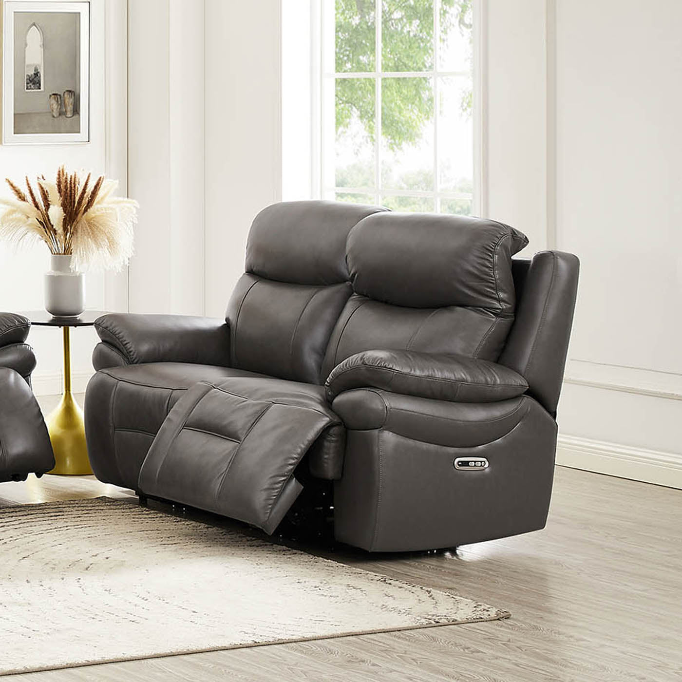 Springdale Power Headrest Zero Gravity Reclining Loveseat Gray Memory Foam Genuine Leather