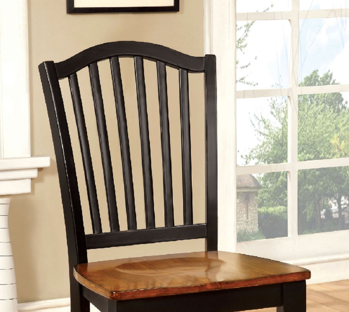 Set Of 2 Side Chairs In Black And Antique Oak Finish Black Dining Room Rectangular Transitional Dining Chairs Slat Back Set Of 2 Solid Wood Mdf