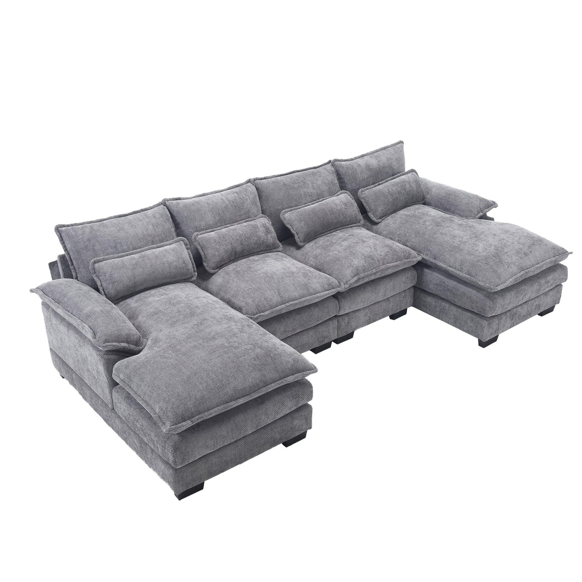 United We Win Modern Large Chenille Fabric U Shape Sectional Sofa Light Gray Chenille 4 Seat