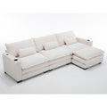 L Shape Sofa Couch With Usb & Cup Holders, Corduroy Stripe Fabric 3 Seater Sofa With 1 Ottoman, Beige Beige Wood 4 Seat