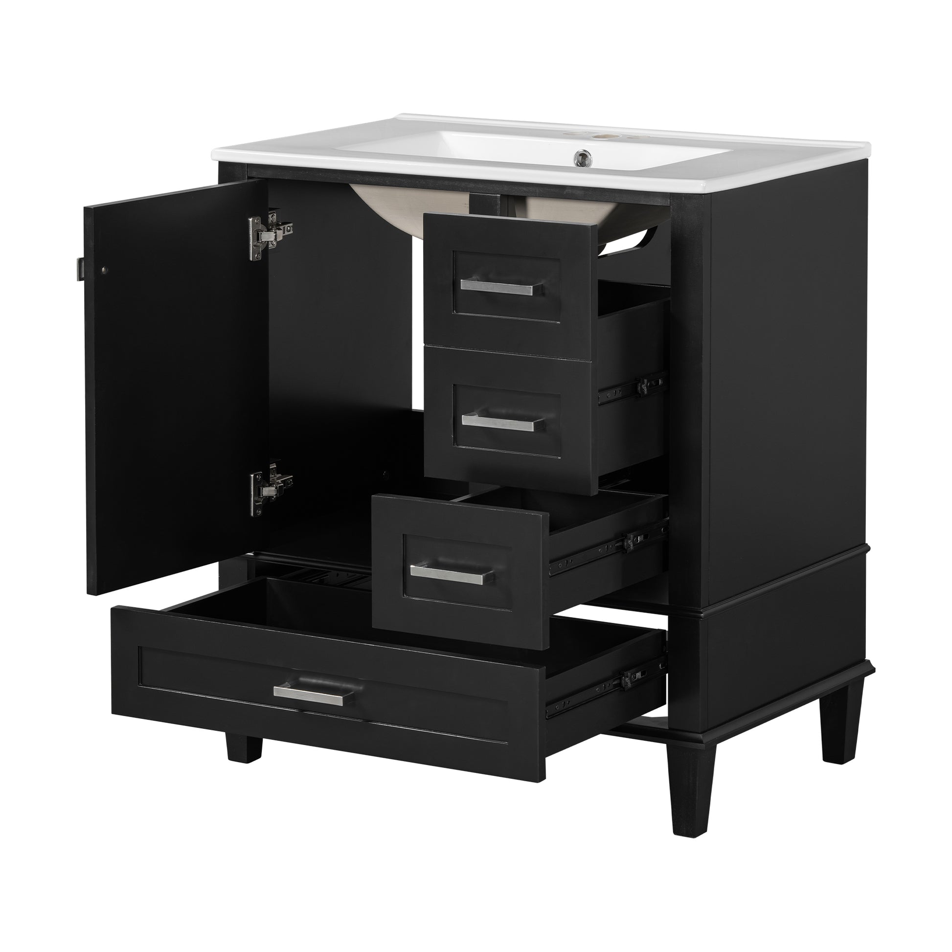 30" Bathroom Vanitymodern Bathroom Cabinet With Sink Combo Set, Bathroom Storage Cabinet With A Soft Closing Door And 3 Drawers, Solid Wood Frame Black Black Bathroom Solid Wood Mdf