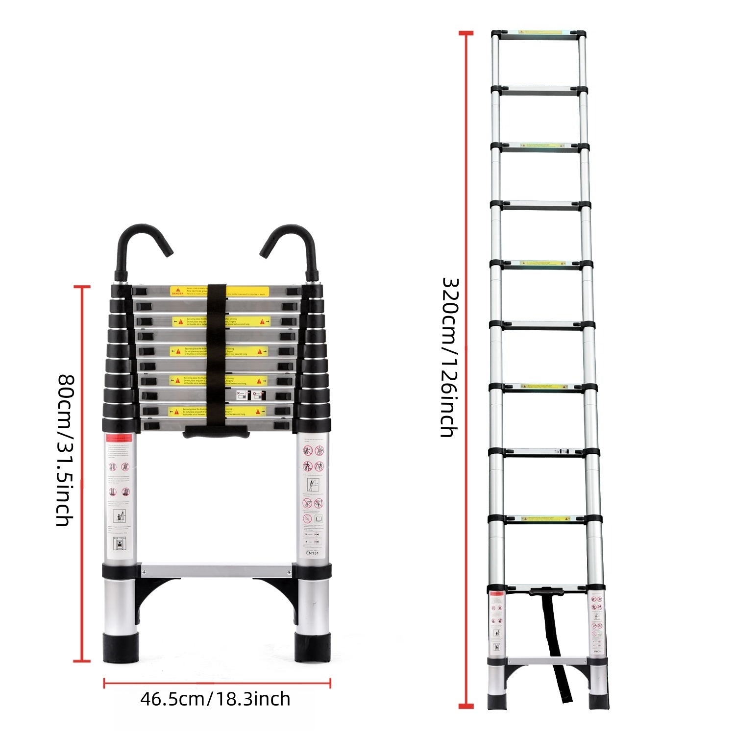 10.5Ft About 3.2M Retractable Ladder, Multi Functional Foldable Ladder, With Hook, Aluminum Retractable Ladder, Suitable For Daily Use Of Rv, Attic, Home, 330 Pounds Antique Silver Aluminium