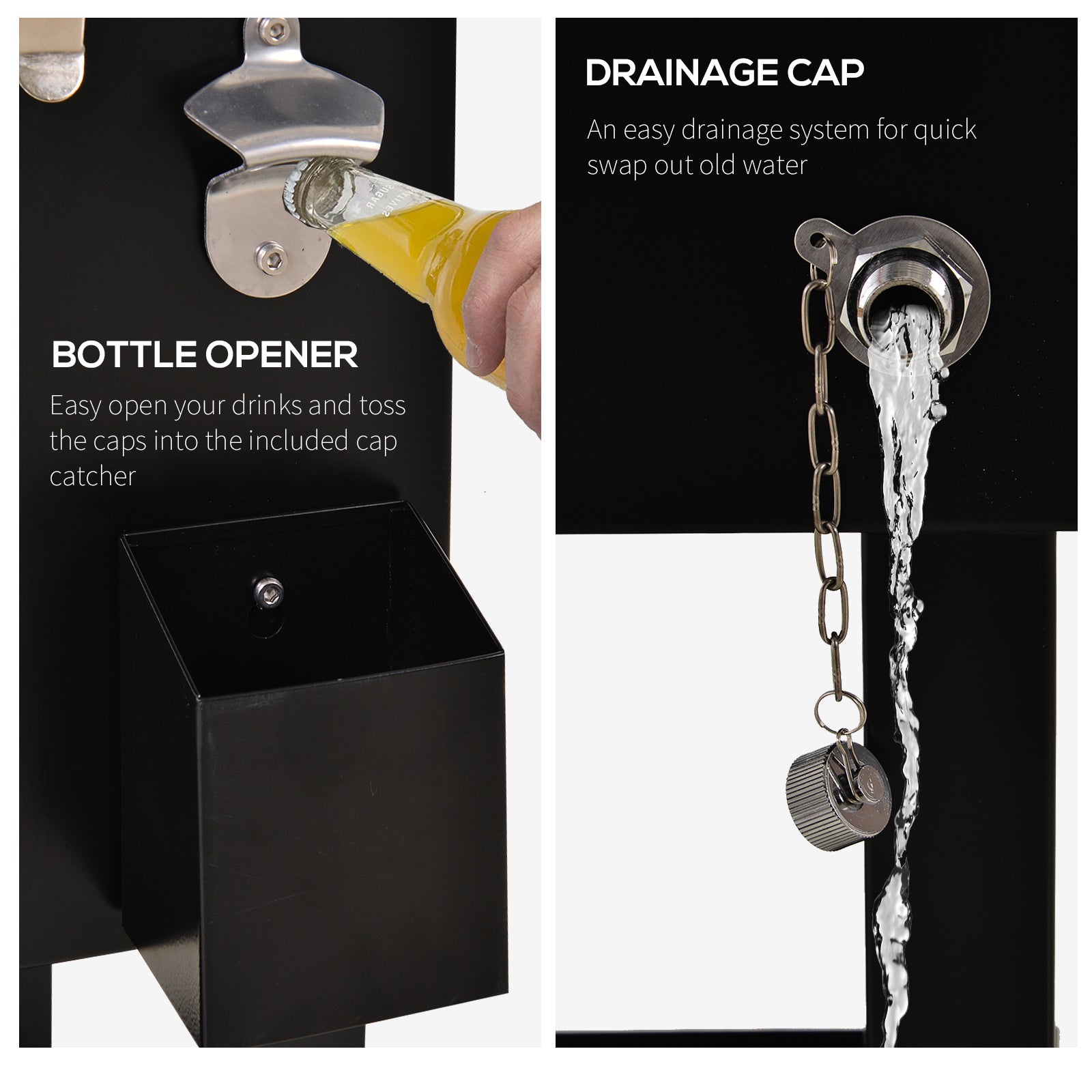 Outsunny 68Qt Patio Cooler Ice Chest With Foosball Table Top, Portable Poolside Party Bar Cold Drink Rolling Cart On Wheels With Tray Shelf Black Steel