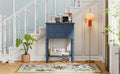 Narrow Console Table, Slim Sofa Table With Three Storage Drawers And Bottom Shelf Navy Navy Solid Wood Mdf