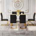 Table And Chair Set, Rock Plate Table Top, Gold Metal Table Legs, Stable And Beautiful, Suitable For Most Home Styles. Modern Simple Dining Table, Comfortable Seating. Black Gold Seats 6 Sintered Stone