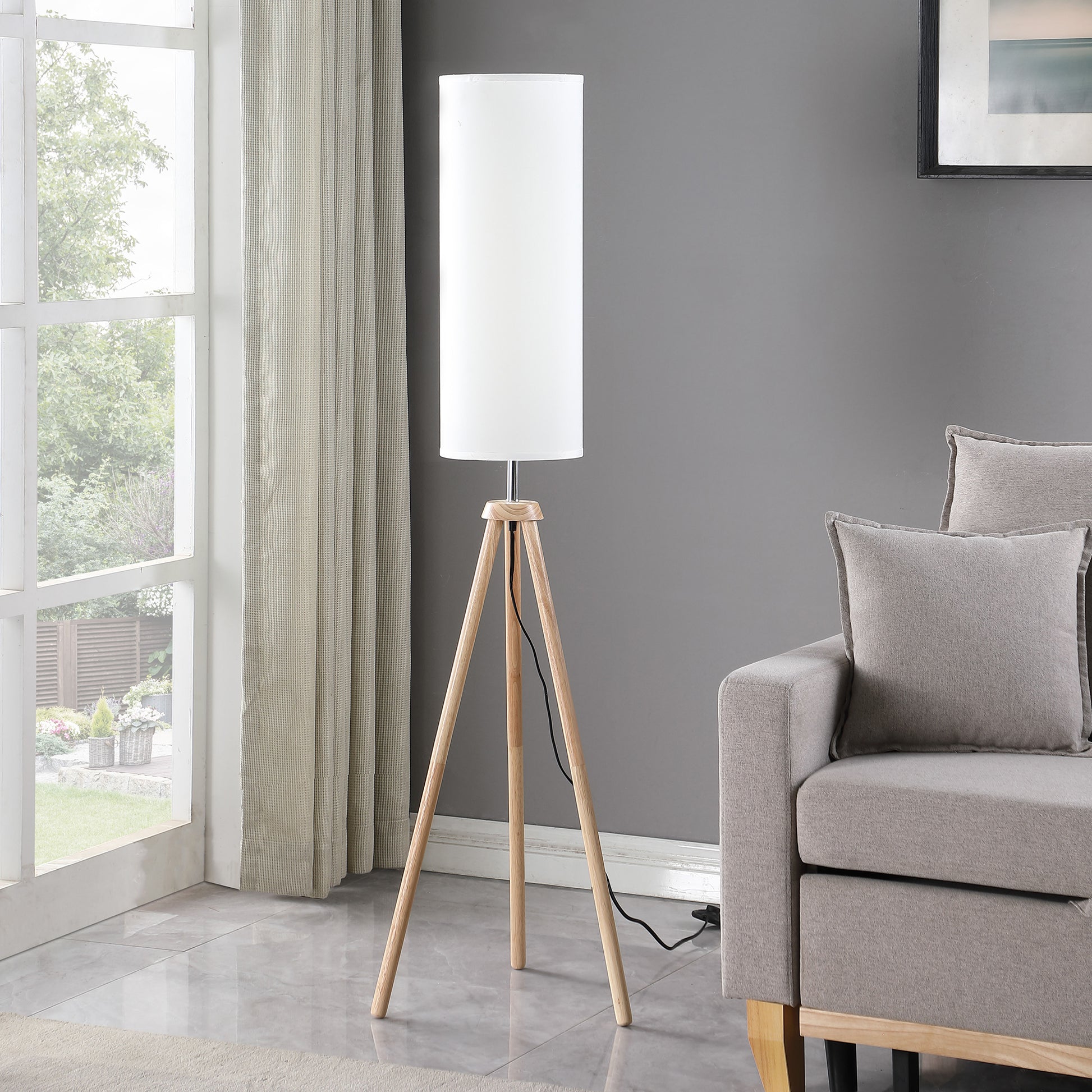 58.5" In Lauren Modern Natural Tripod Floor Lamp Natural Wood