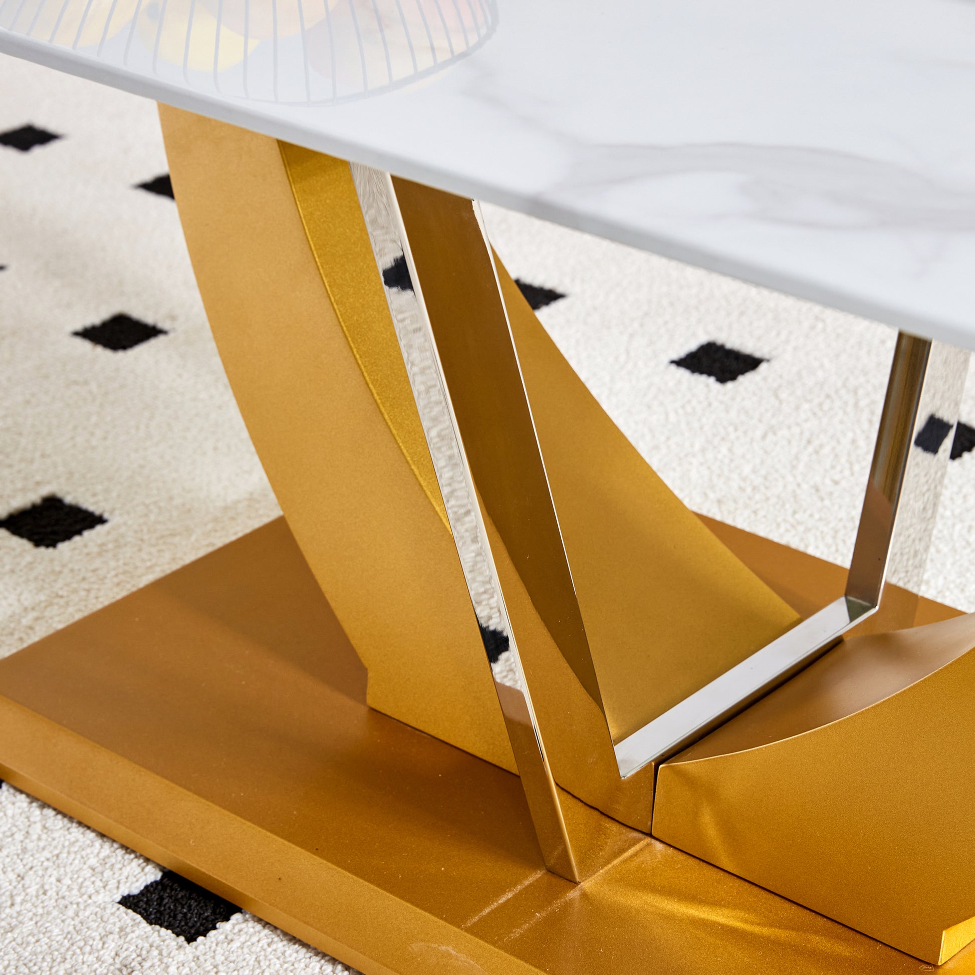 Coffee Table.Modern Minimalist Tempered Glass With Sticker Desktop ,Golden Mdf Legs And Stainless Steel Decorative Columns. Lightweight And Easy To Move. Ct 907 Golden Mdf Glass