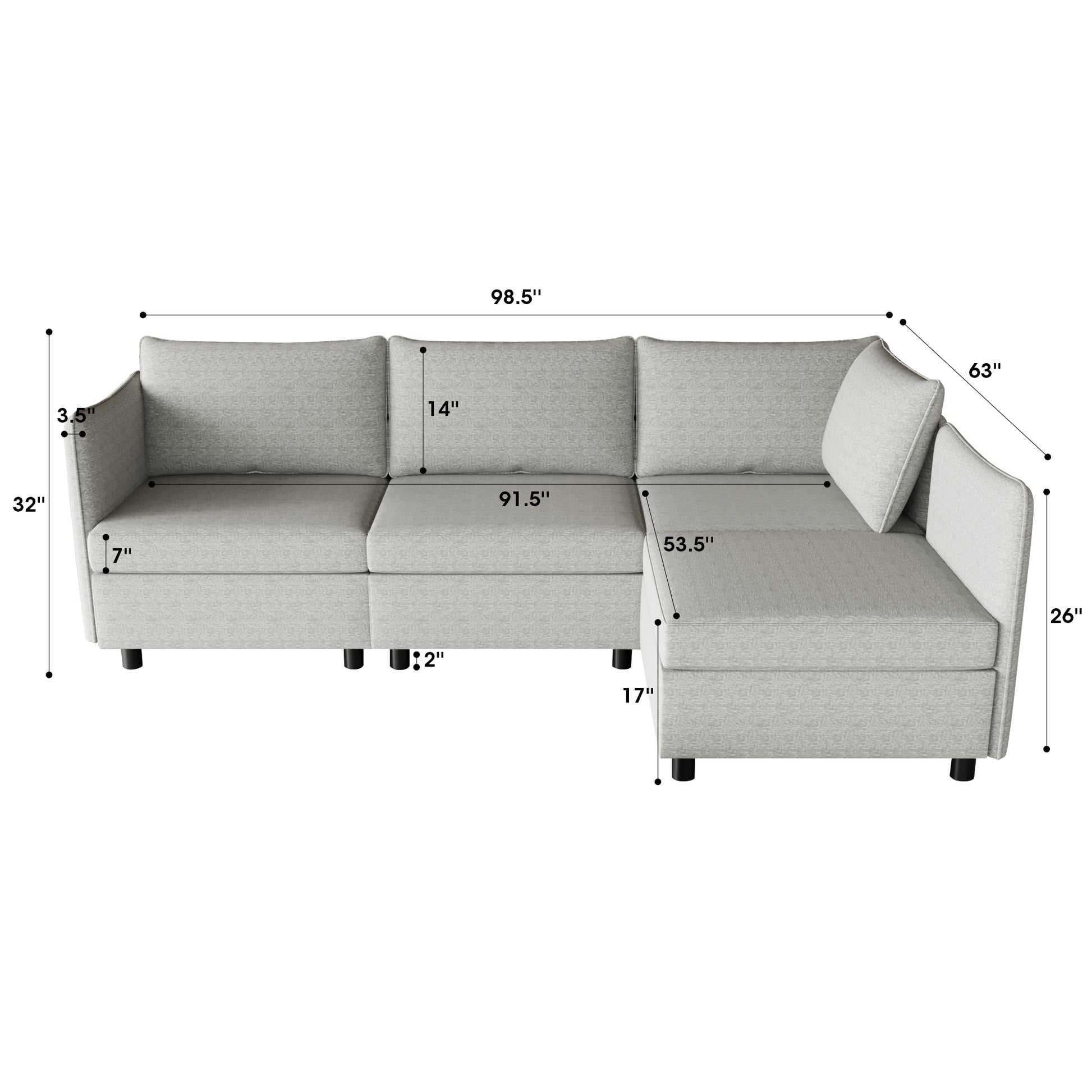 Modular Sectional Sofa, Convertible Sofa Seat With Storage, Sleeper Sectional Sofa Set, Fabric Flexible Modular Combinations For Living Room Grey Fabric 4 Seat