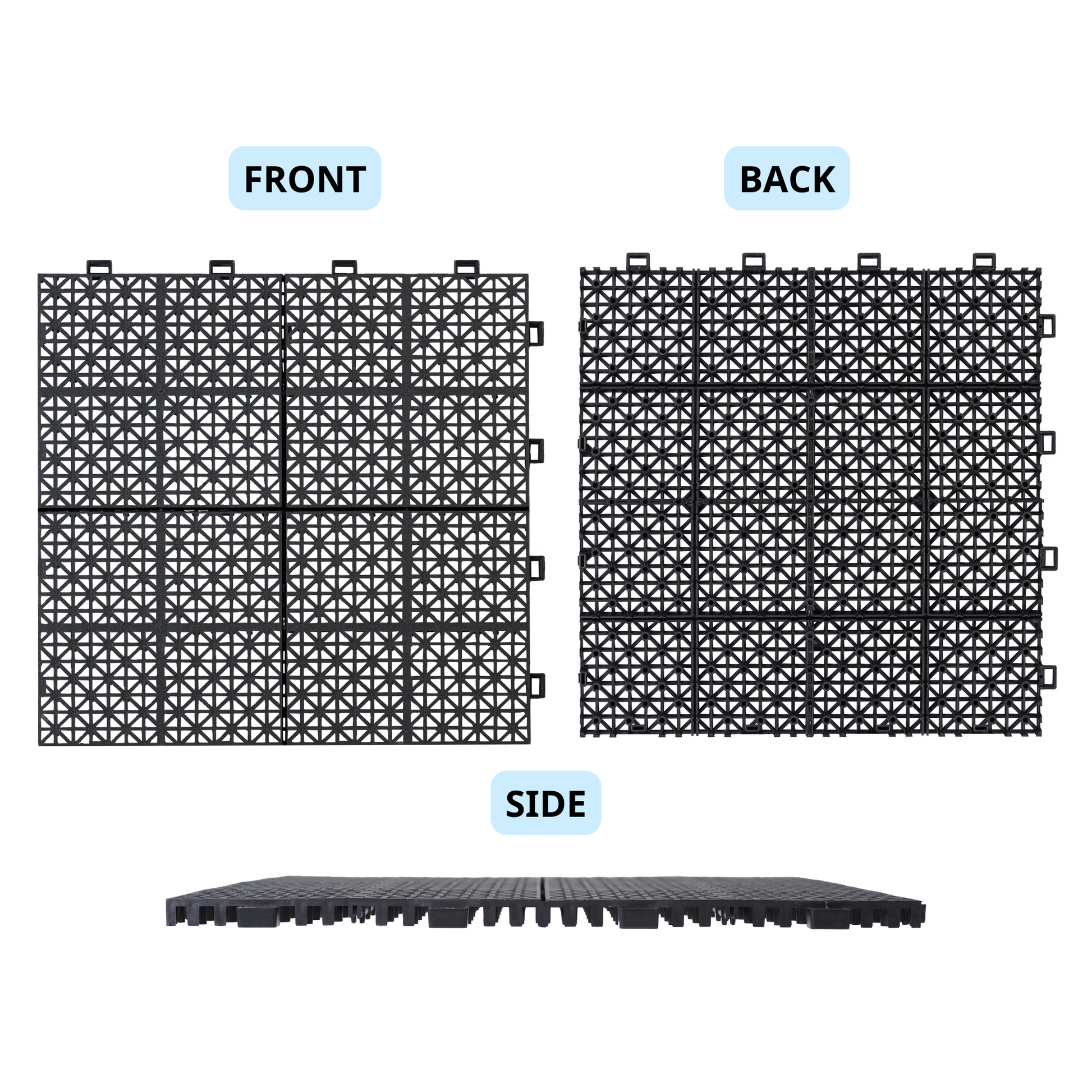 12 X 12 Inch Black Interlocking Deck Tiles Plastic Waterproof Outdoor All Weather Anti Slip Bathroom Shower Balcony Porch Strong Weight Capacity Upto 6613 Lbs, Rosette Pattern Pack Of 60 Black American Design,American Traditional Plastic