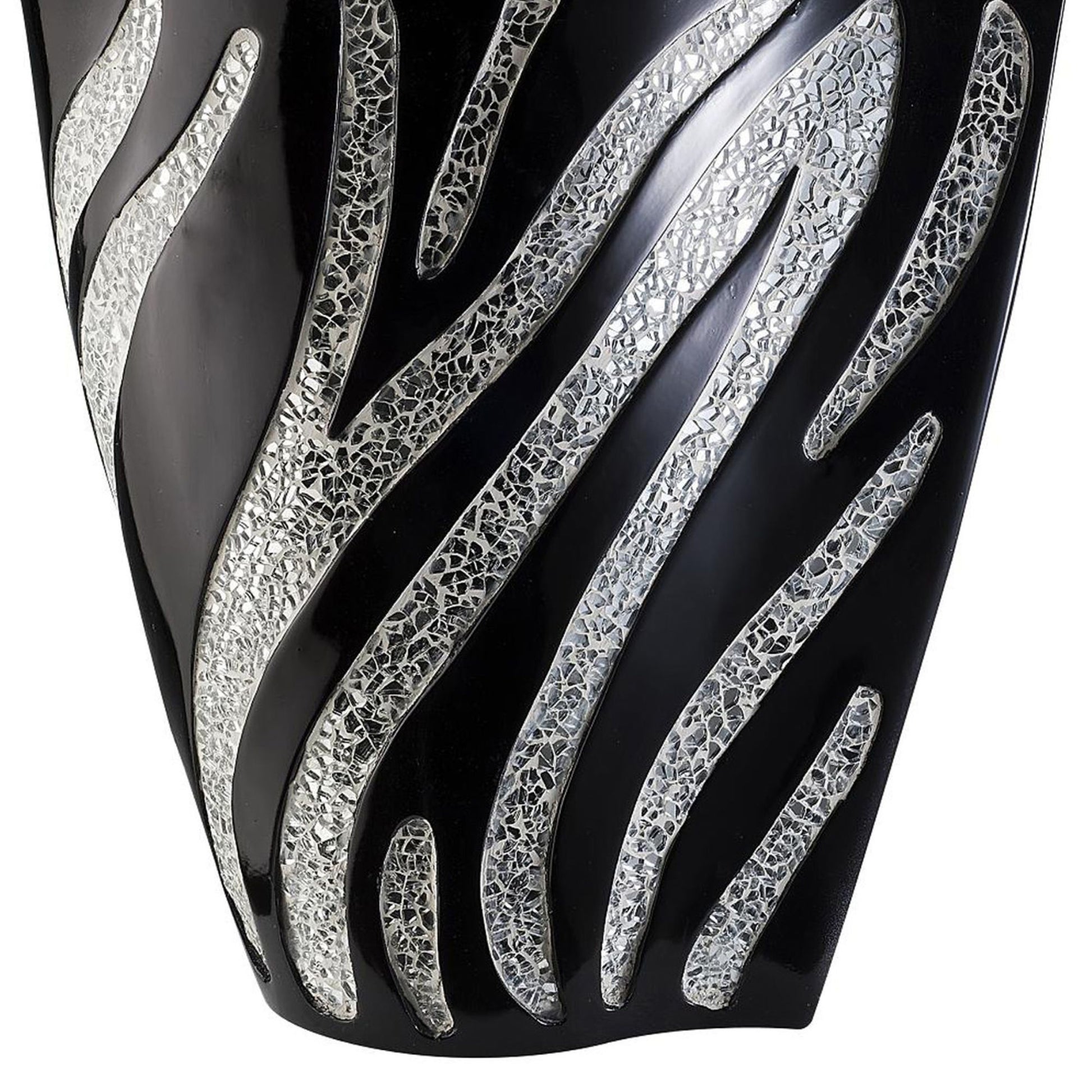 14" Tall Polyresin Decorative Vase, Black Finish With Silver Zebra Pattern Multicolor Polyresin