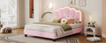 Full Size Upholstered Flower Shape Bed, Elegant Flowers Headboard With Led Light Strip ,Sherpa Fabric Platform Bed With Wooden Slats Support, Pink Full Pink Wood