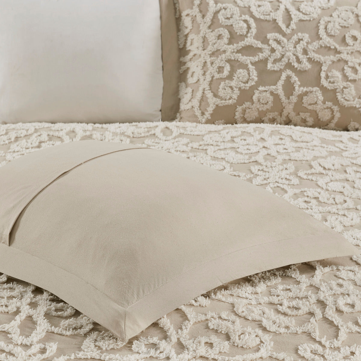 3 Piece Tufted Cotton Bedspread Set Taupe King Cal King Taupe Cotton