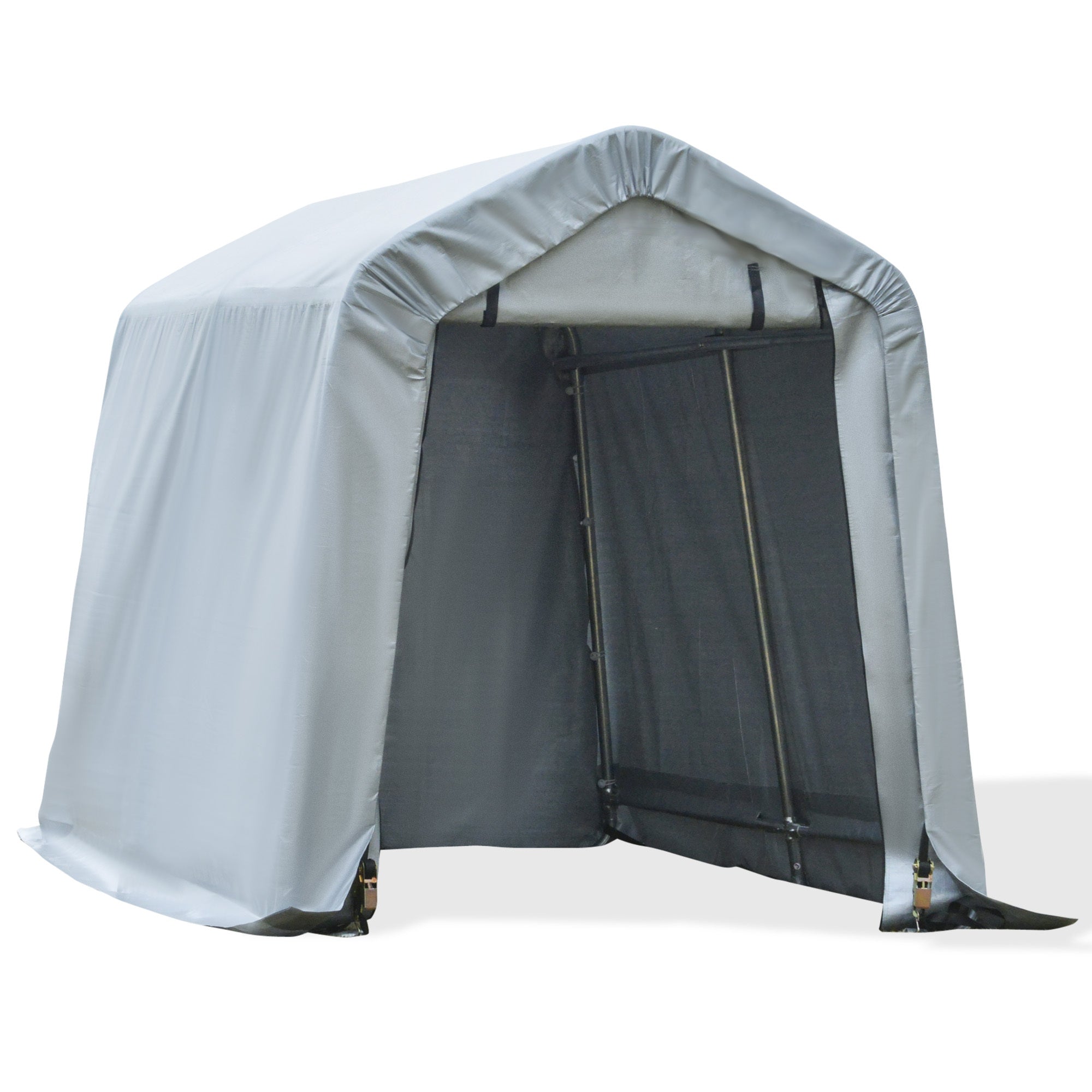 Outsunny 6' X 8' Carport Portable Garage, Heavy Duty Storage Tent, Patio Storage Shelter W Anti Uv Pe Cover And Double Zipper Doors, For Motorcycle Bike Garden Tools, Light Gray Light Grey Steel