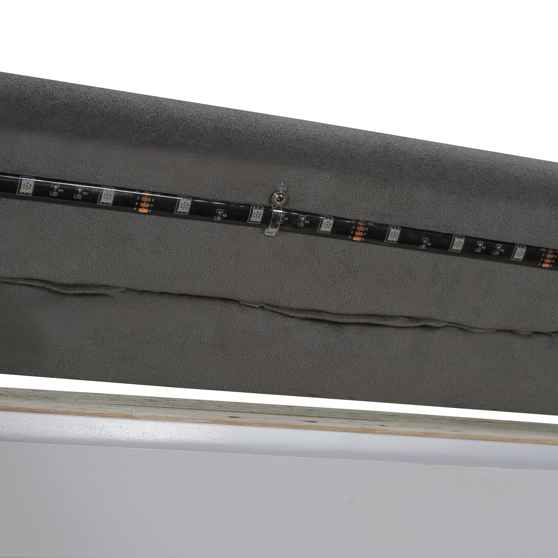 Queen Size Upholstered Floating Bed With Led Light And Usb Port, Velvet, Gray, Hydrualic Platform Bed Queen Gray Velvet