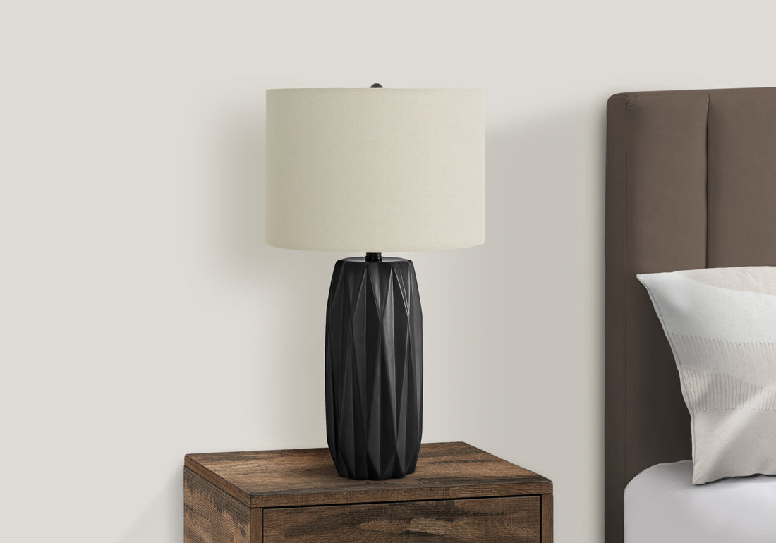 Lighting, 25"H, Table Lamp, Black Ceramic, Ivory Cream Shade, Contemporary Black Ceramic