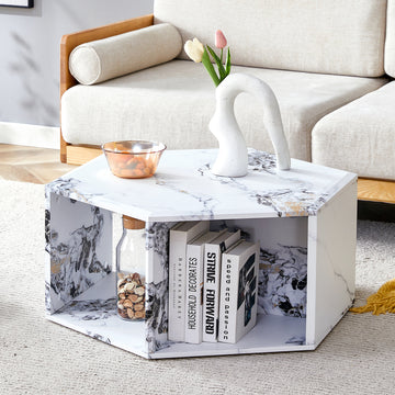 Hexagonal Mdf Coffee Table, Characteristic Pattern Stickers, Multi Hole Design To Give More Storage Space, Simple And Convenient Design Makes It Suitable For All Kinds Of Style Scenes. White Mdf