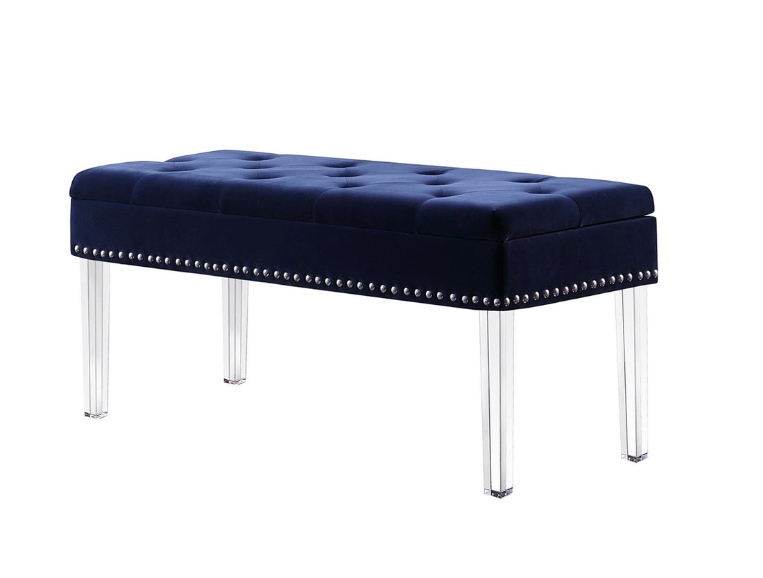 18" Tall Storage Bench Trim W Acrylic Clear Legs, Navy Blue Tufted Navy Blue Wood