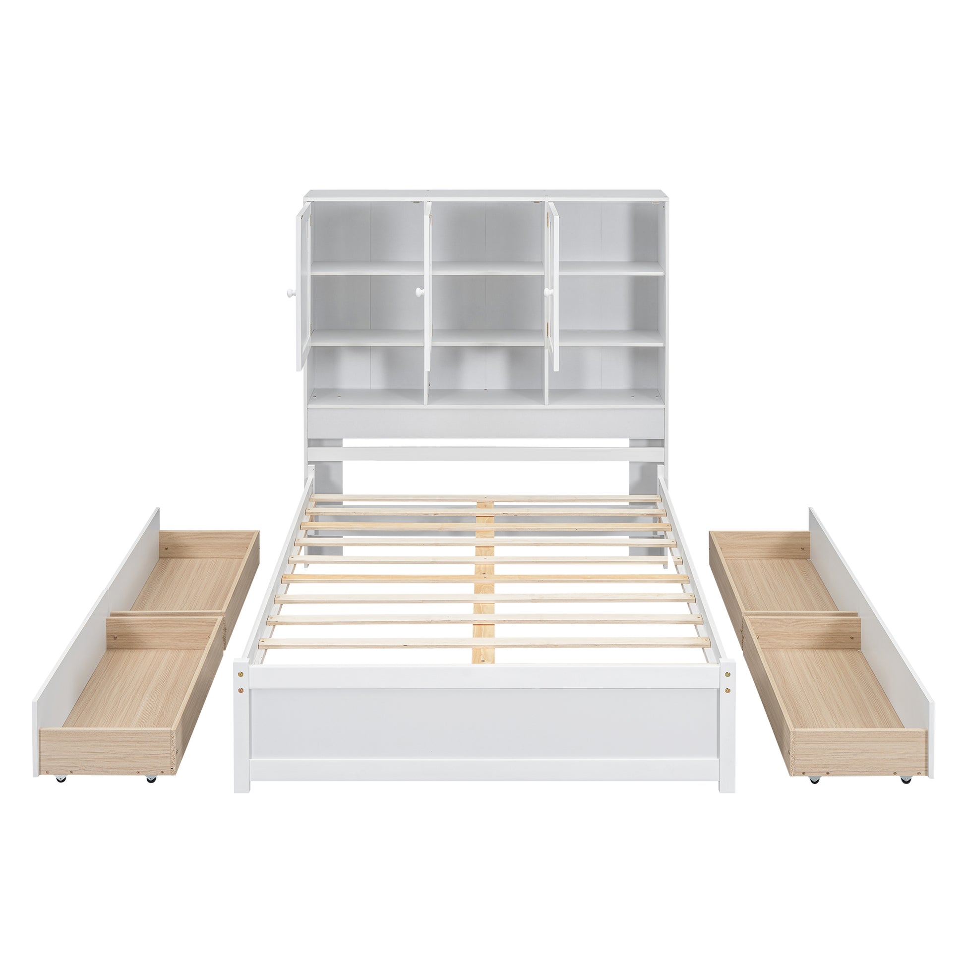 Full Size Platform Bed With Storage Headboard And 4 Drawers, White Box Spring Not Required Full White Wood Bedroom Bed Frame Solid Wood Mdf