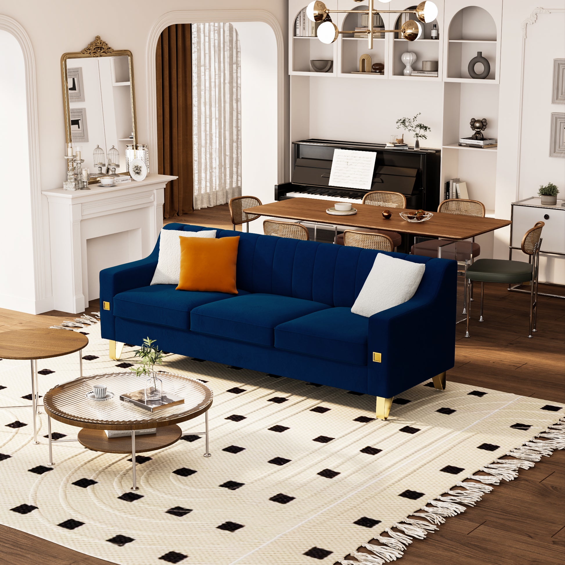 Fx P85 3S Bu 3 Seats Sofa Blue Velvet 3 Seat