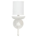 Zoe 12 Inch Wall Sconce, Plaster Candelabra Design Base, Linen Shade, White White Steel