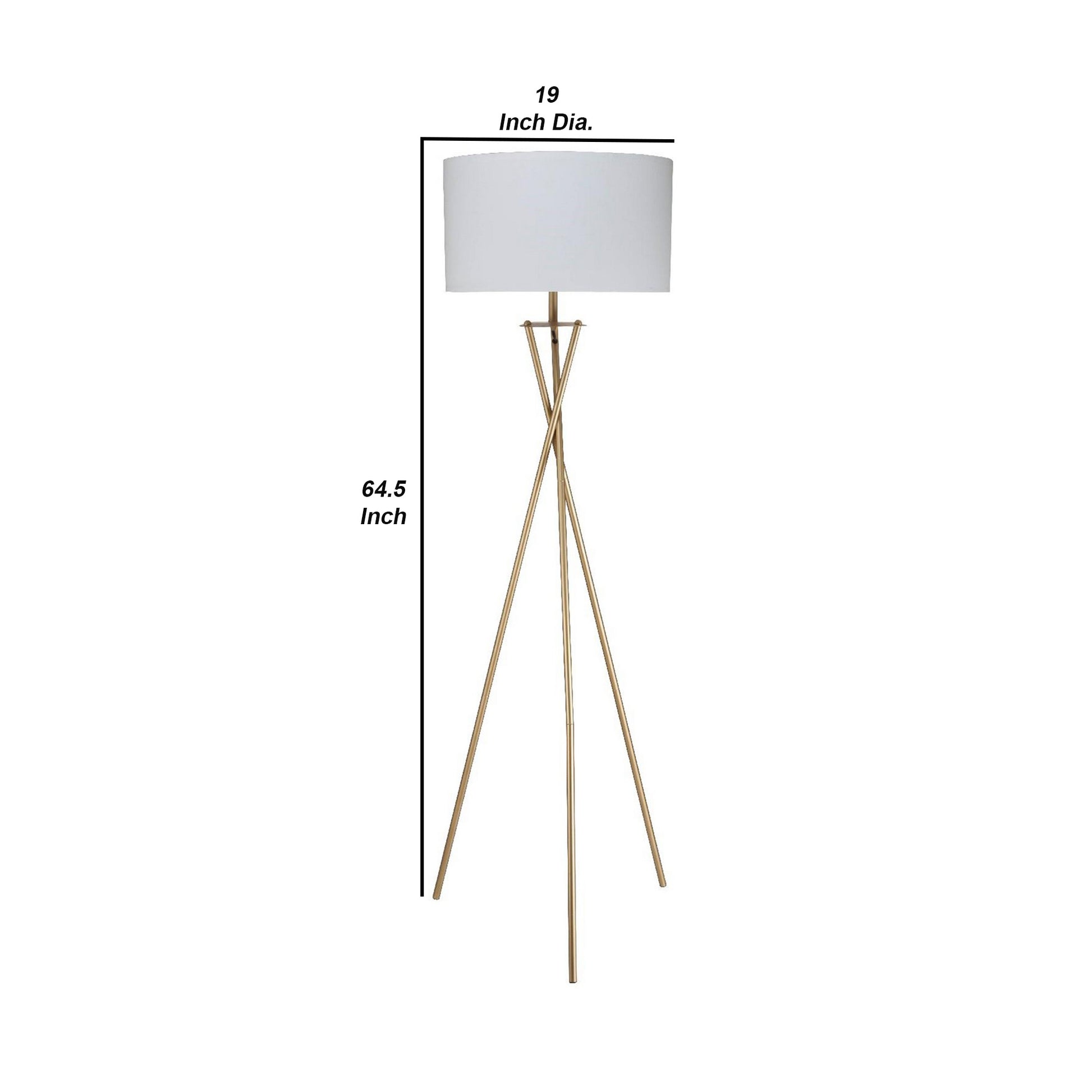 Metal Tripod Legs Floor Lamp With Rotary Switch, Gold Gold Metal