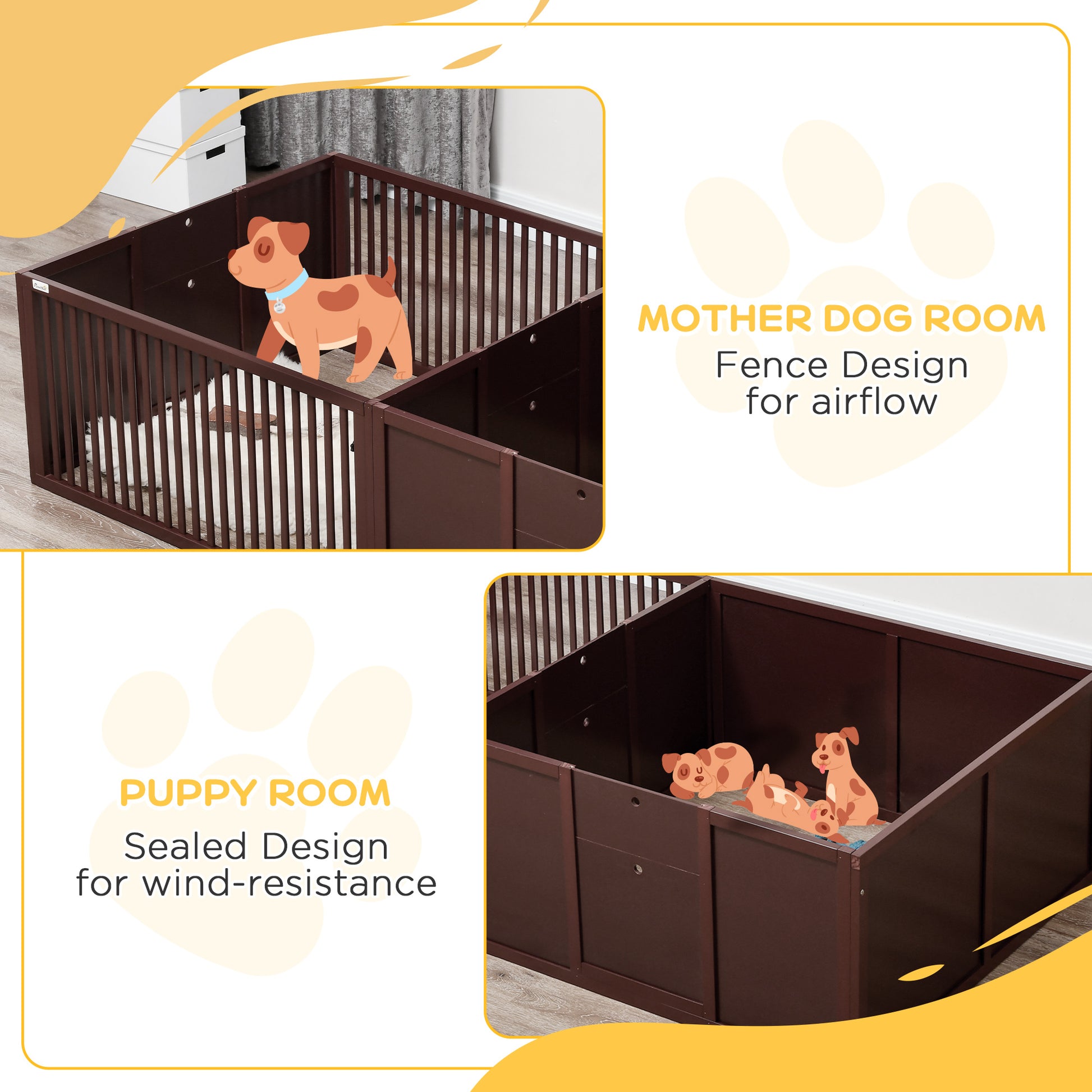 Pawhut Whelping Box For Dogs Built For Mother'S Comfort, Dog Whelping Pen With Removable Doors, Puppy Playpen For Indoors, Newborn Puppy Supplies & Essentials, 81" X 39" X 20", Coffee Coffee Mdf