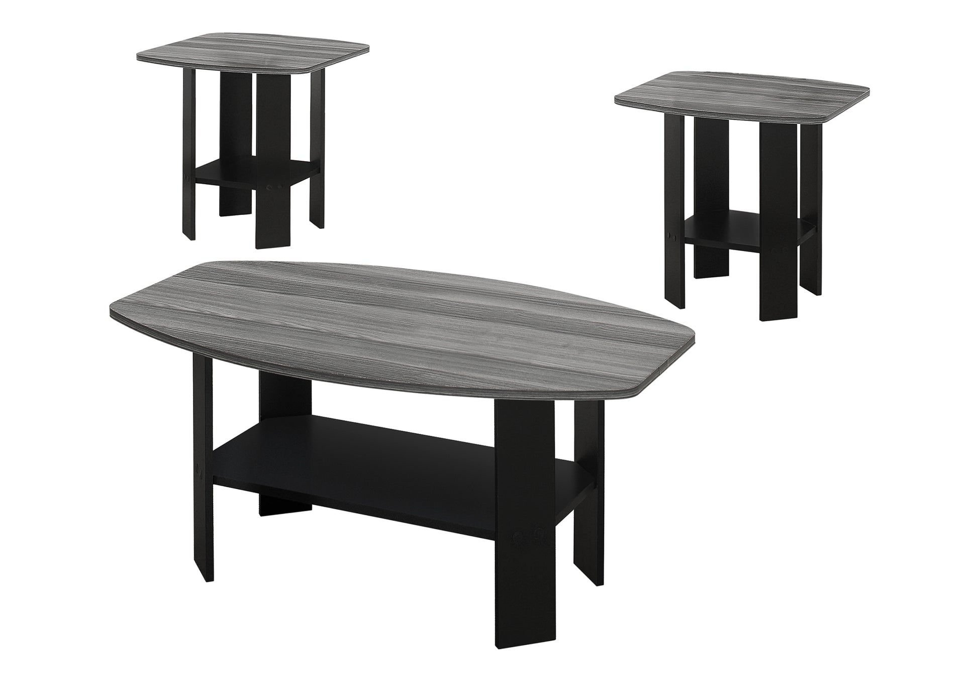 Table Set, 3Pcs Set, Coffee, End, Side, Accent, Living Room, Black And Grey Laminate, Transitional Black Particle Board