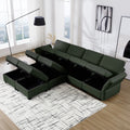 Modular Convertible U Shaped Sectional Sofa Couch With Storage Ottoman Corner Couch For Living Room, Adjustable Arms And Backs Green Green Polyester 4 Seat