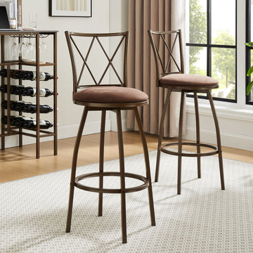 2 Piece Bar Stools, Bar Chairs, Brown Bar Stools,Country Style Industrial,Easy To Assemble, With Footrest For Indoor Bar Dining Kitchen Metal Brown Round Bar Stools Leather Fabric Metal