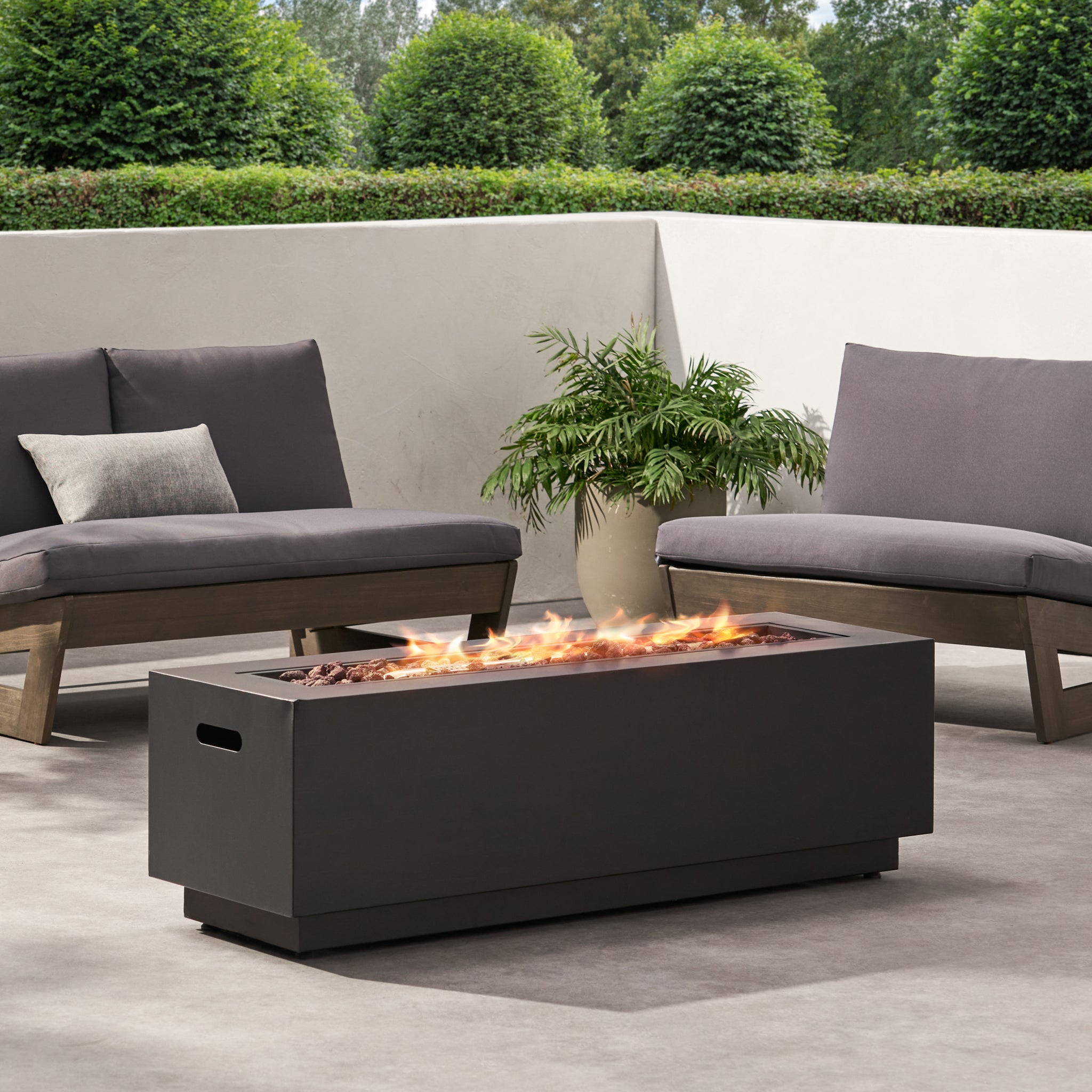 Rectangular Iron Fire Pit 50000Btu Tank Cover Not Included Dark Grey Iron