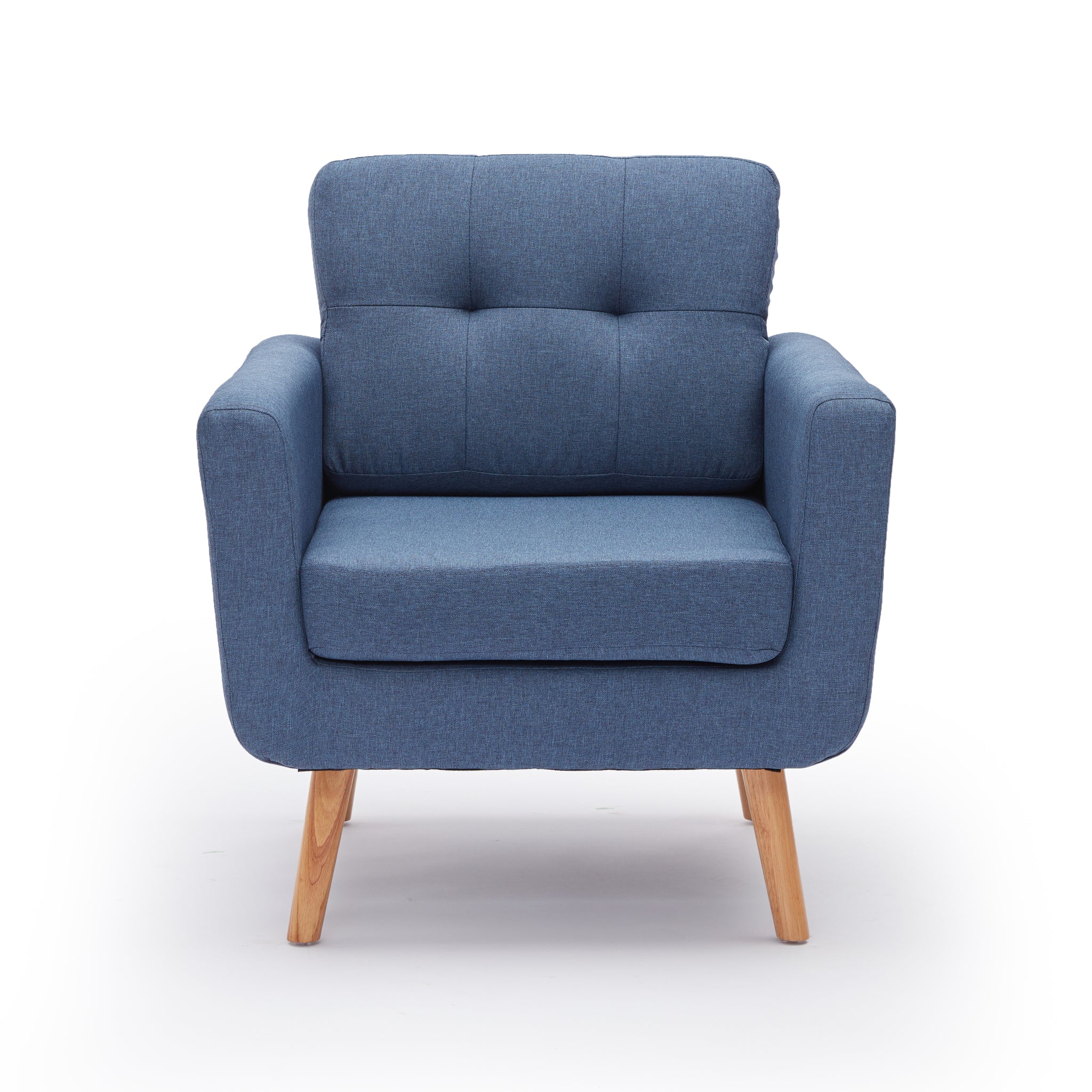 Accent Chair, Reading Chair For Living Room & Bedroom, Mid Century Modern Arm Chair, Button Tufted Upholstered Accent Chairs Sofa With Solid Wood Frame Blue Blue Solid Wood