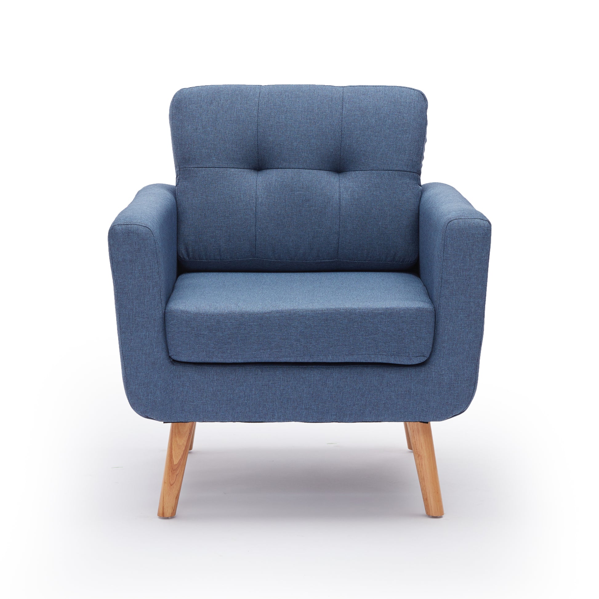 Accent Chair, Reading Chair For Living Room & Bedroom, Mid Century Modern Arm Chair, Button Tufted Upholstered Accent Chairs Sofa With Solid Wood Frame Blue Blue Solid Wood