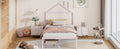 Twin Size Metal Platform Bed With Two Drawers,House Shaped Headboard Design, Pink Twin Pink Metal