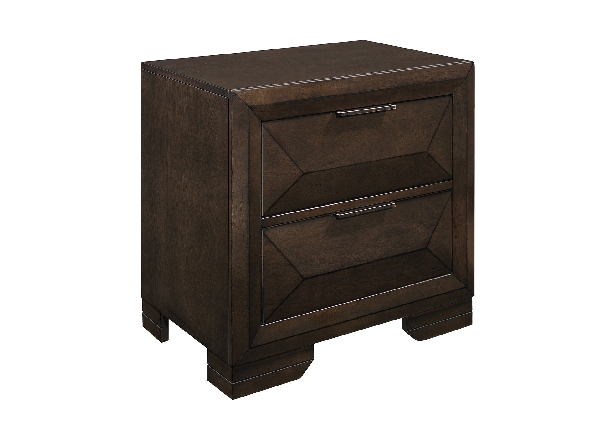 Contemporary Design 2 Drawers Nightstand 1Pc Bedroom Furniture Warm Espresso Finish Raised Panel Front Espresso 2 Drawers Bedside Cabinet Bedroom Contemporary Wood