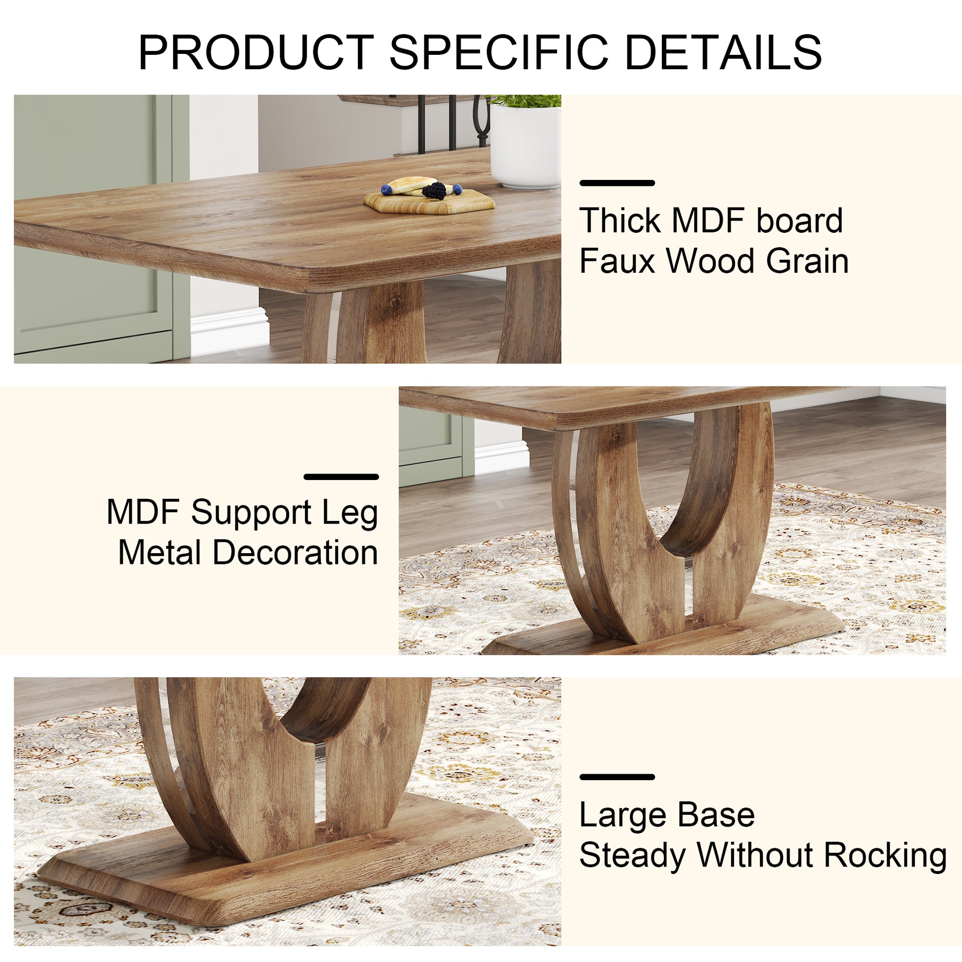 Table And Chair Set.Mdf Rectangular Dining Table, 6 Modern Medieval Style Restaurant Cushioned Side Chairs With With Soft Cushions And Black Metal Legs.Suitable For Restaurants, Living Rooms, Kitchen. Brown Seats 6 Mdf Metal