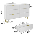 Modern White 6 Drawers For Bedroom,Big Size Wide Chest Of Drawers With Gold Handles, Wood Double Dresser Storage Cabinet For Living Room, Hallway White American Design,American Traditional,Antique,Casual,Classic Mdf