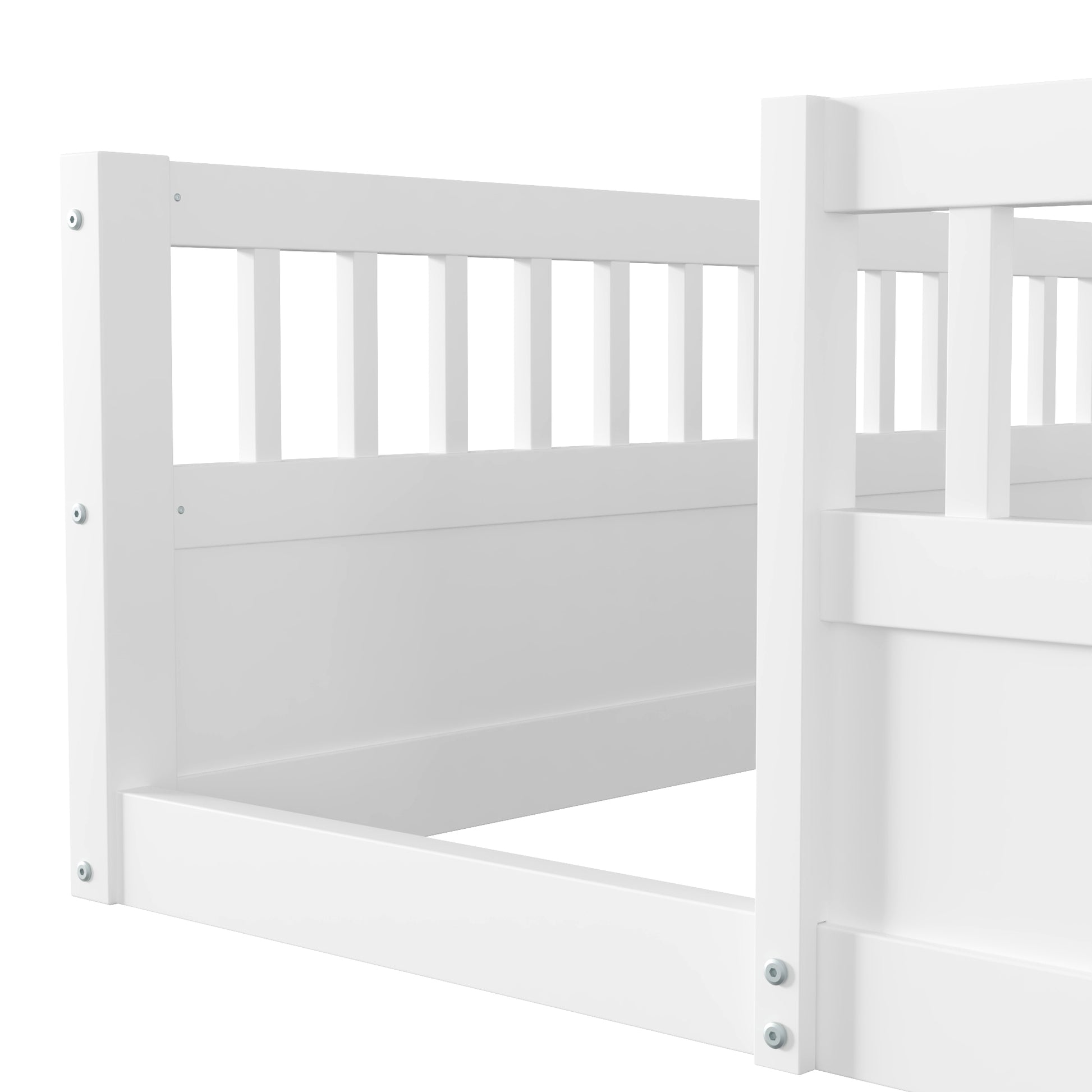 Full Floor Bed Frame With Fence, Wood Kids Floor Beds Frame For Bedroom Playroom,White Expect Arrive Date Jul. 10Th Full White Pine