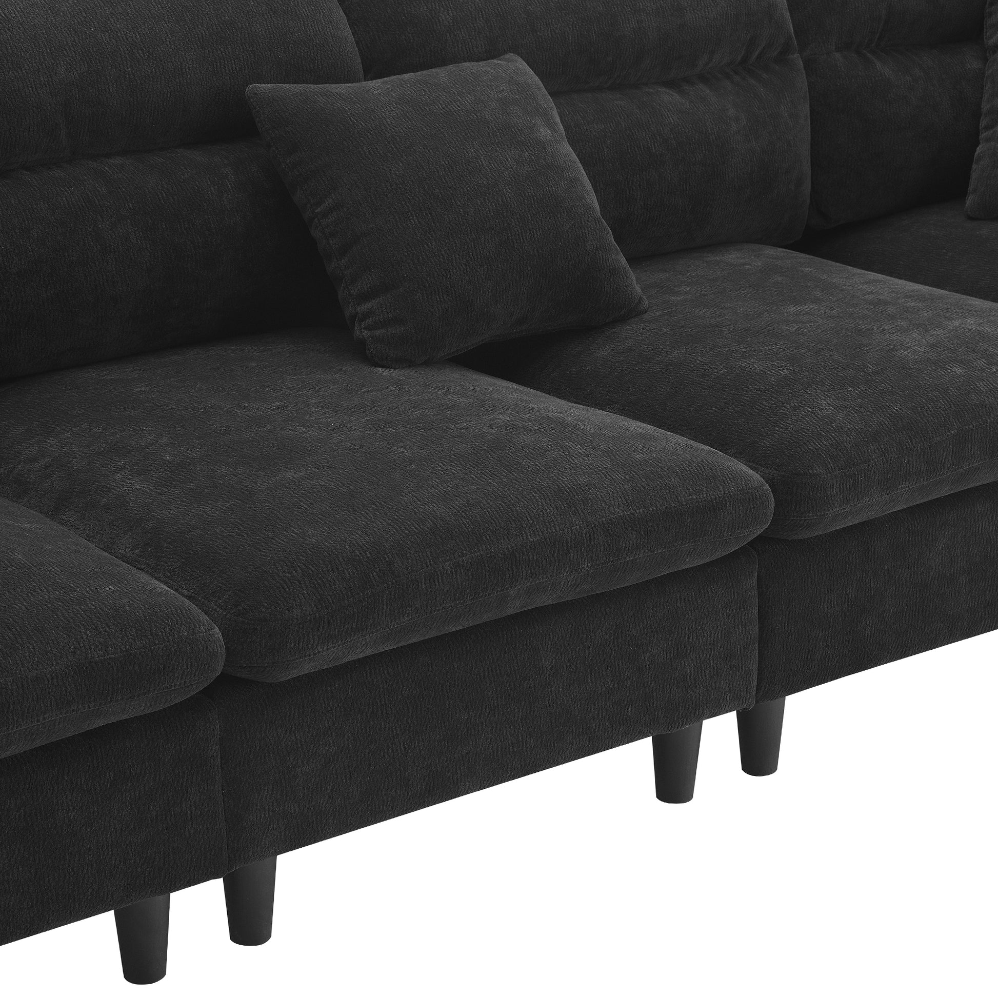 110*62" Modern Convertible Sectional Sofa,L Shaped Reversible Couch Set With Free Pillows,5 Seat Cloud Chenille Indoor Furniture With Ottoman For Living Room,Apartment,3 Colors Black Chenille 5 Seat