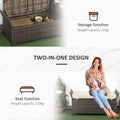 Outsunny 27 Gallon Patio Wicker Storage Bench, Outdoor Pe Rattan Patio Furniture, 2 In 1 Large Capacity Rectangle Garden Storage Box With Handles And Cushion, Cream White Brown White Steel