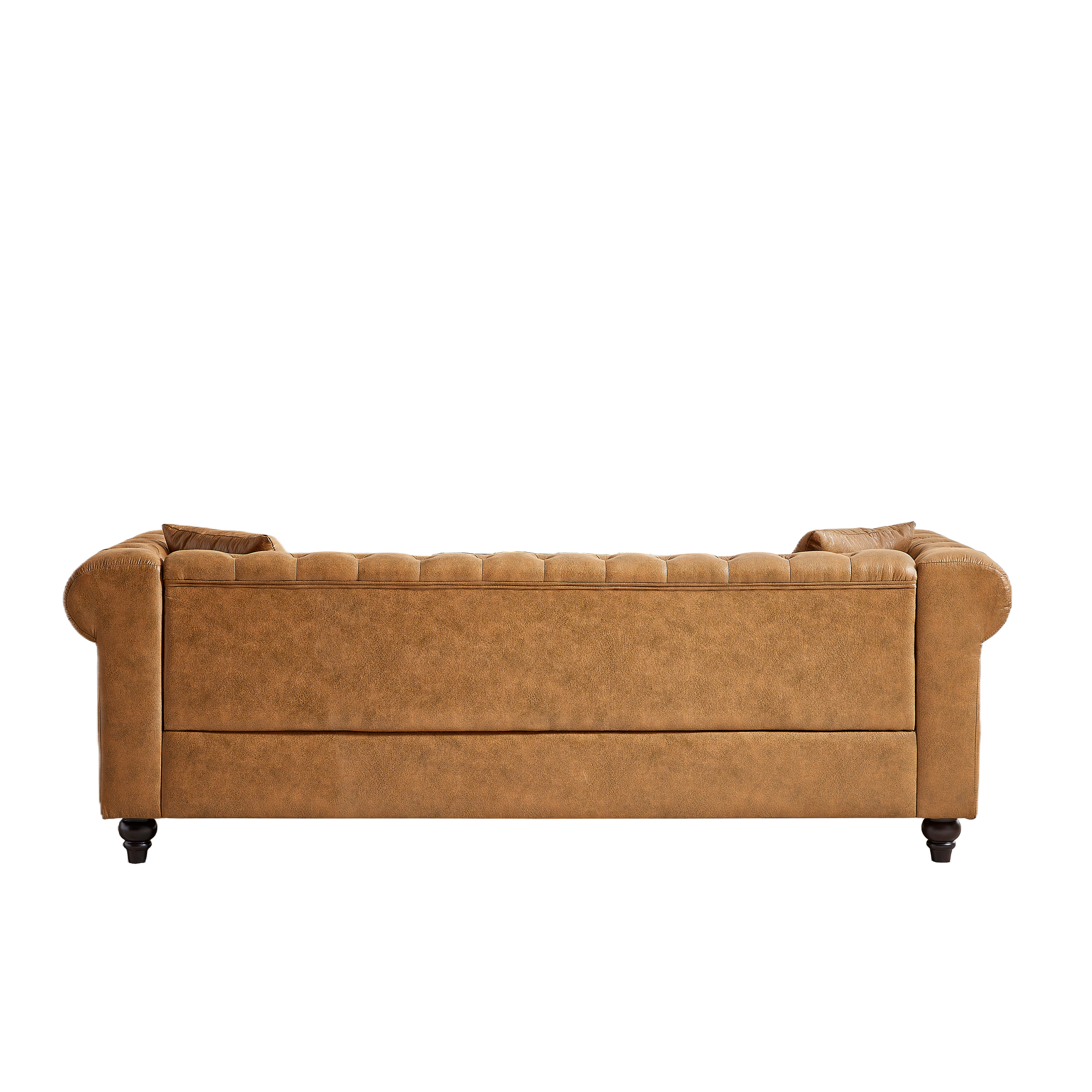 Fx 85.5"Living Room With Tech Fabric Chesterfield Sofa With Rolled Arms 3 Seater Sofa With Button Design And 2 Cushions For Apartment, Office, Living Room Brown Polyester Wood Primary Living Space Pine Foam Fabric 3 Seat