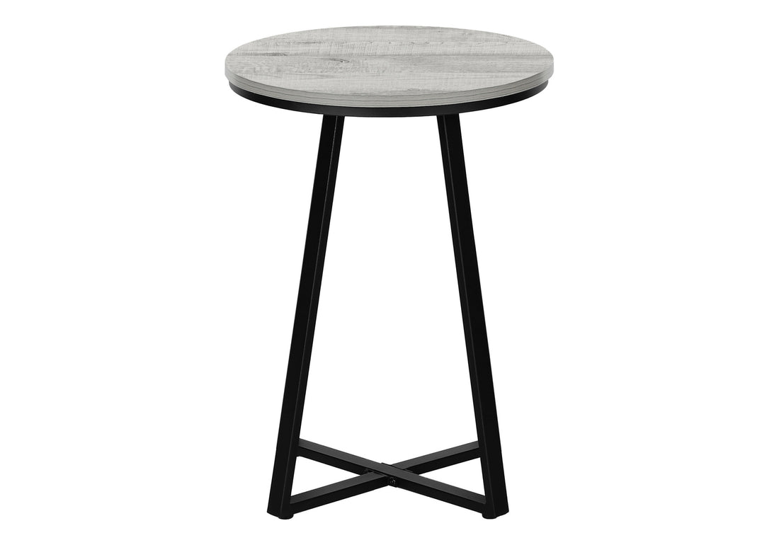 Accent Table, Side, Round, End, Nightstand, Lamp, Living Room, Bedroom, Grey Laminate, Black Metal, Contemporary, Modern Grey Metal