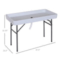 Outsunny 4Ft Portable Folding Fish Fillet Cleaning Table Camping Picnic Ice Party Desk With Sink White Metal