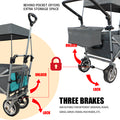 Push & Pull Utility Folding Wagon With Removable Canopy Gray Oxford Fabric Metal