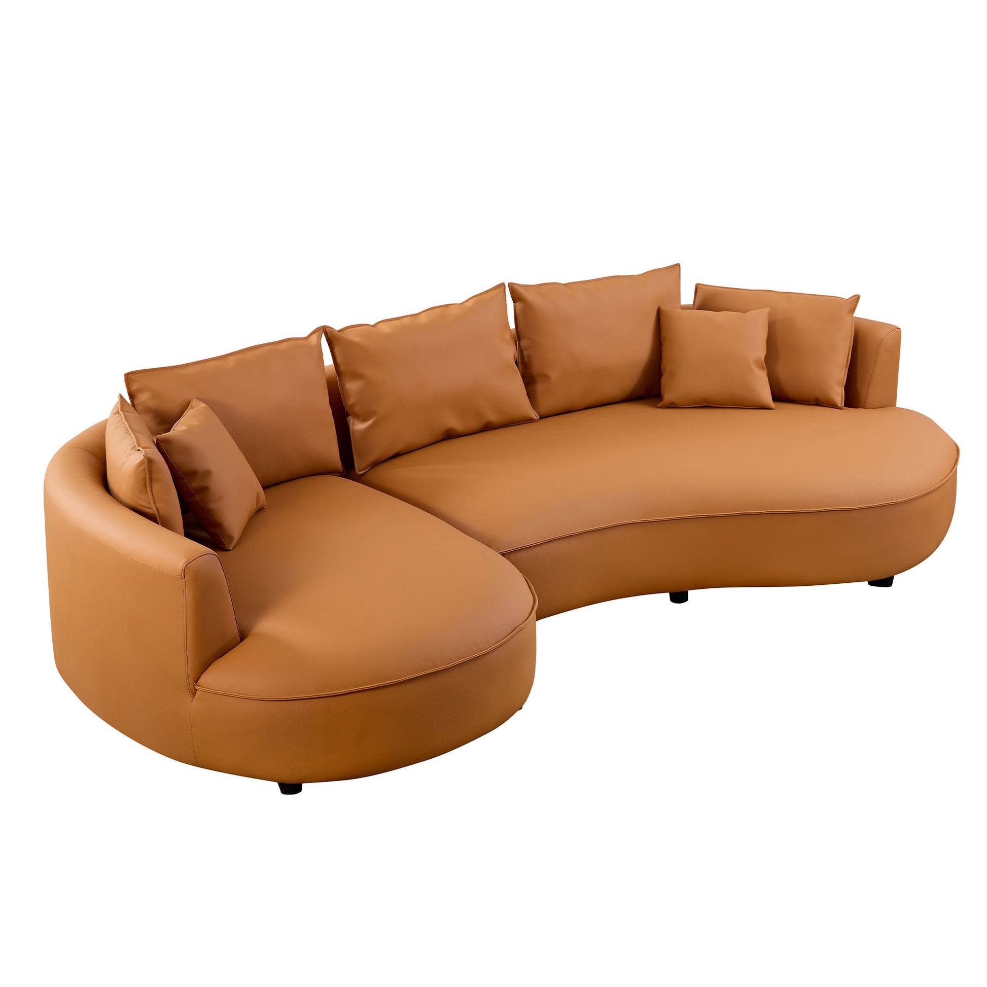 Modern Sectional Curved Sofa Couch For Living Room,Upholstered 5 Seat Sofa Couch Eco Leather Couch Set For Apartment Office,Orange Orange Bonded Leather 5 Seat