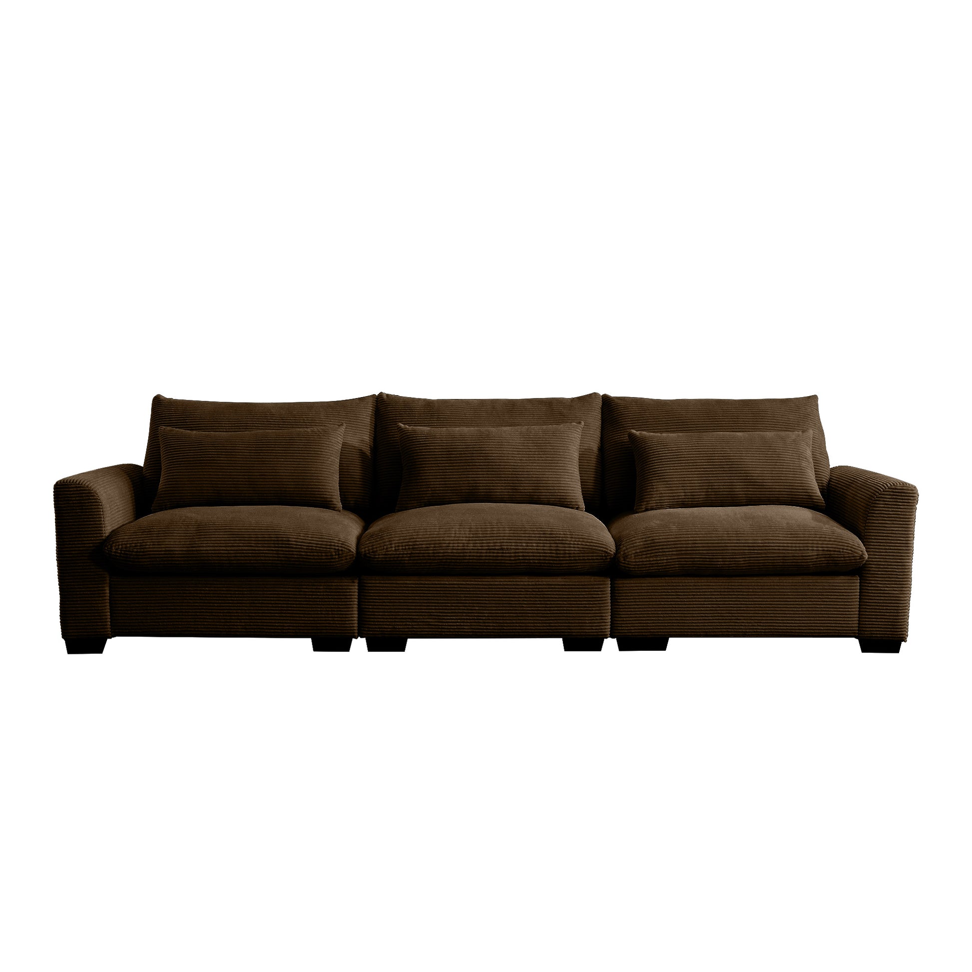 3 Seater Deep Seat Couches For Living Room, Wide And Deep Seat Comfy Living Roo Sofas With 3 Waist Pillows, Brown Corduroy Brown Corduroy 3 Seat