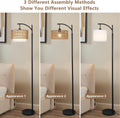 Arc Floor Lamp For Living Room With 3 Color Temperatures, Farmhouse Floor Lamps With Remote & Dimmable Bulb, Boho Standing Lamp With Rattan & Fabric Shades, Adjustable Tall Lamp For Bedroom, Office Brown Black Rattan Metal